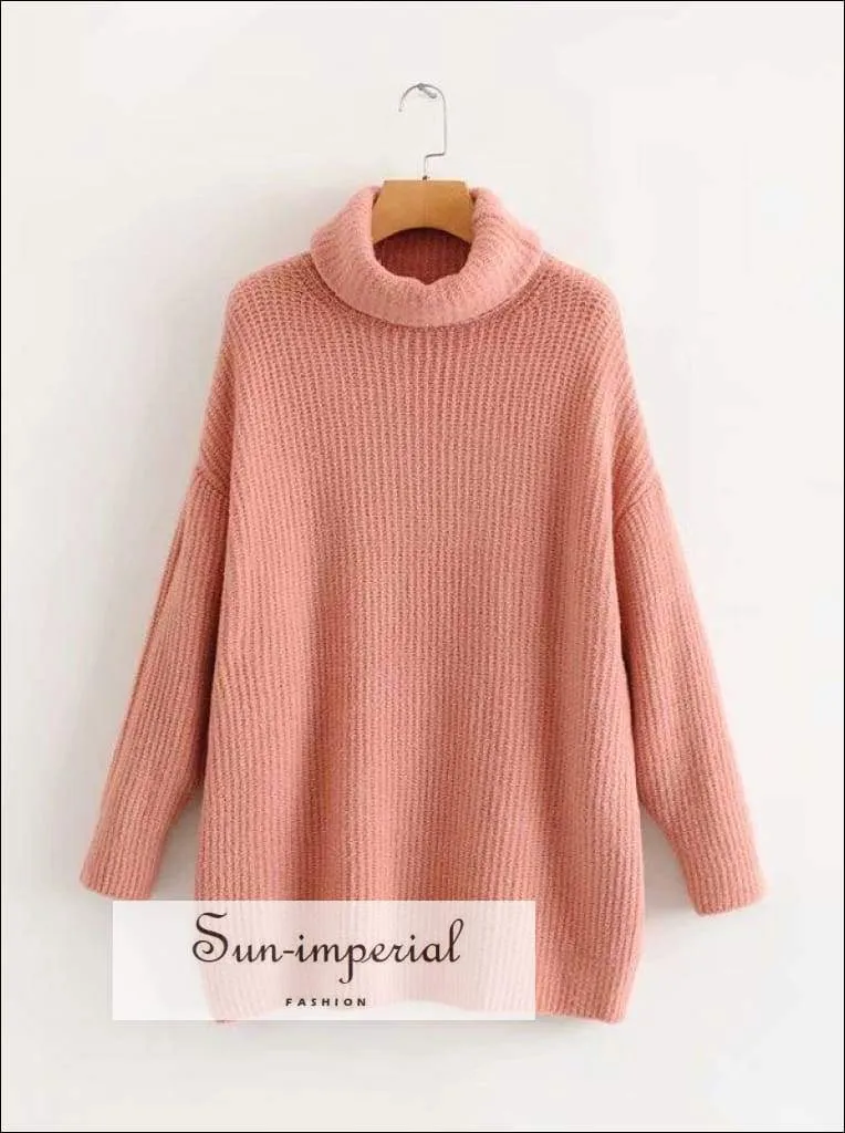 Women Wine Red Oversized Turtleneck Loose Pullovers Jumper Soft Warm Sweater