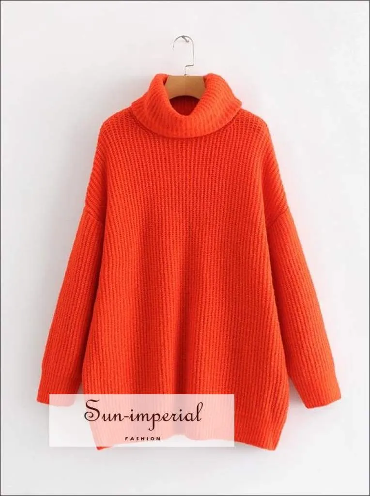 Women Wine Red Oversized Turtleneck Loose Pullovers Jumper Soft Warm Sweater