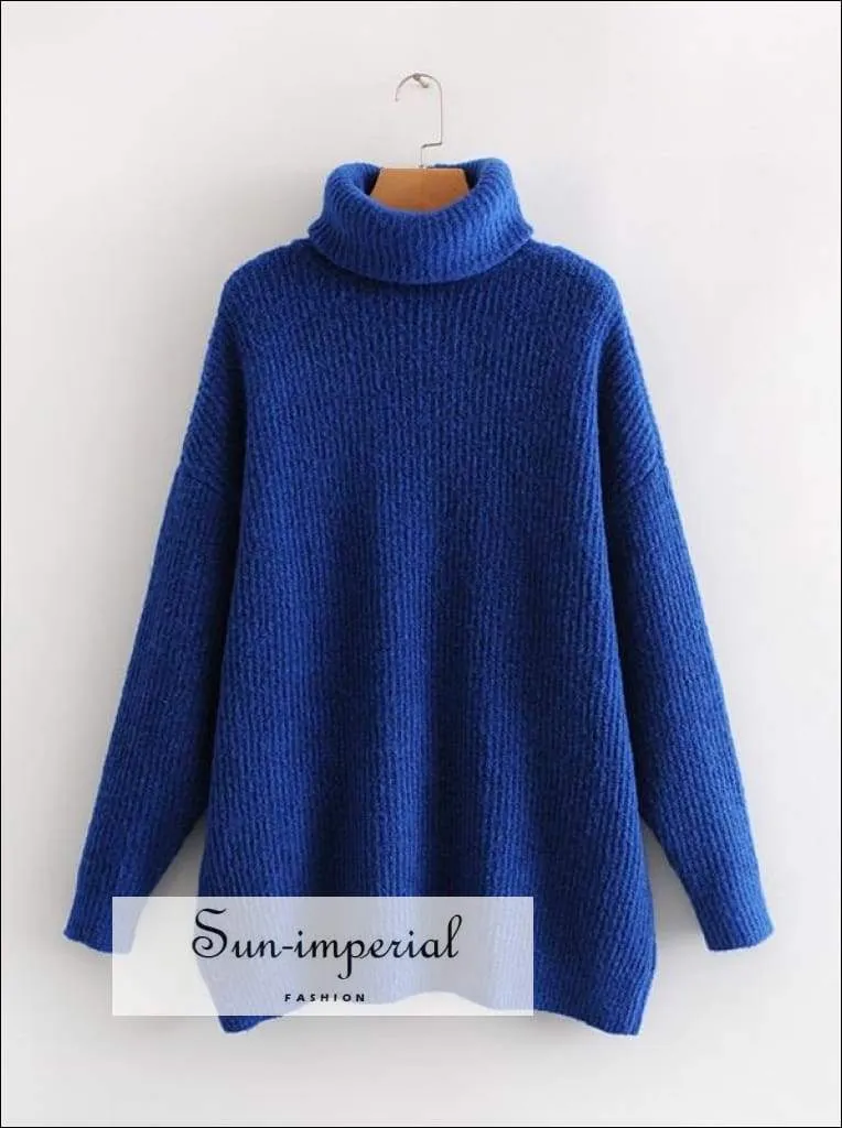 Women Wine Red Oversized Turtleneck Loose Pullovers Jumper Soft Warm Sweater