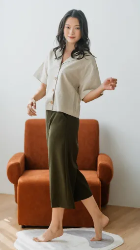 Xin Elastic Waist Culottes in Green [ONLINE ONLY]